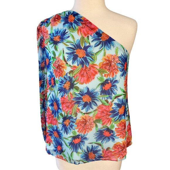 MILLY Emilia Painted Dahlia Print One Shoulder Long Sleeve Top Med NWT - Picture 1 of 10